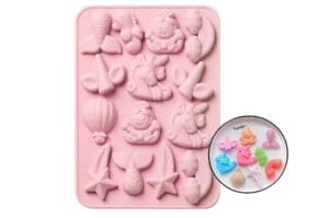 MOLDE DE SILICONA p/14 FIGURAS SURTIDAS SIRENA UNICORNIO Y ESTRELLAS