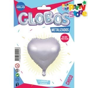 GLOBO FOIL CORAZON PLATEADO 45cm APTO HELIO