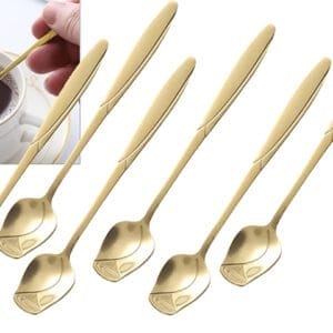 SET 6 CUCHARAS DORADAS p/POSTRE DISEÑO ROSA