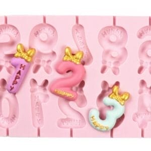 MOLDE SILICONA p/HACER NUMEROS VELAS c/MOÑO Y HAPPY