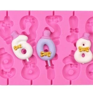 MOLDE SILICONA p/HACER NUMEROS VELAS c/MOÑO Y SOMBRERO