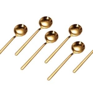 SET 6 CUCHARITAS REDONDAS p/ TE O POSTRE ACERO DORADO